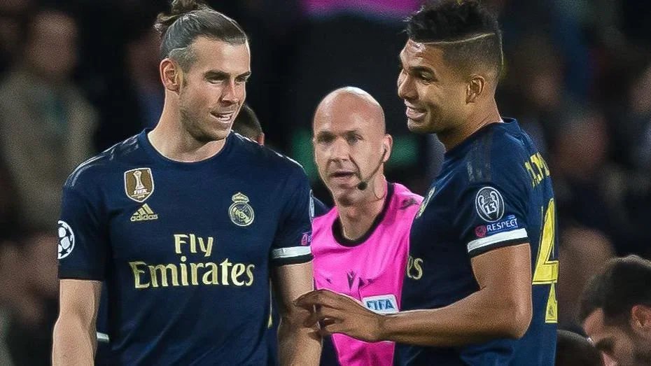 Gareth Bale and Casemiro pictured during the Champions League match between Paris St-Germain and Real Madrid in 2019